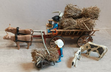 Playmobil Lot 2 Vache Boeuf tirant une charrette a foin 3503 A complet 2 perso