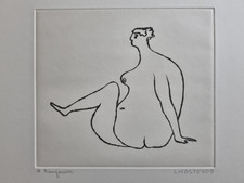 Estampe originale signée Claude Lhoste, nu stylisé, 38 x 28 cm LHOSTE003