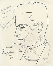 "Gilbert BECAUD par Jean COCTEAU (Noël 1954)" Dessin imprimé et dédicacé BECAUD