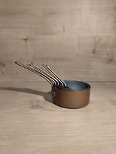 Série 5 Petites Casseroles en Cuivre Étamé et Laiton Cuisine Déco Vintage 