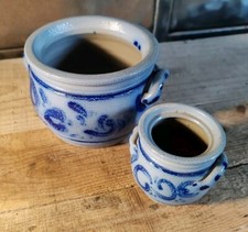 Lot 2x Petit Pot Grès Alsace Betschdorf H 6,4 Cm / H 8,5 Cm