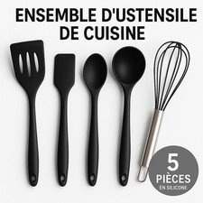 Kit Ustensiles Cuisine 5 Pièces - Silicone Souple - Idéal Pour Cuisson