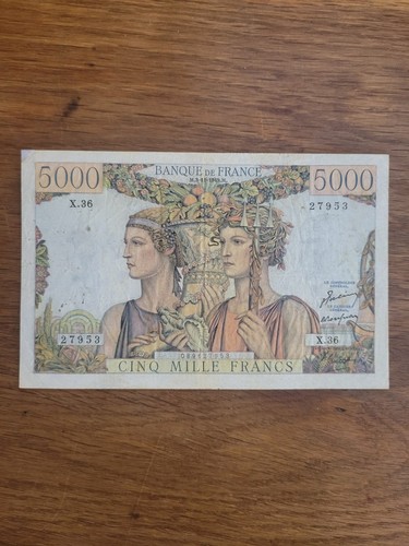 France billet ancien 5000 cinq - billet,
