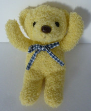 48. Doudou peluche FIZZY OURS JAUNE NOIR bouclette noeud bleu à carreaux EXC. ET