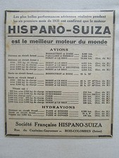 12/1931 PUB HISPANO-SUIZA MOTEUR AVIATION RECORDS DU MONDE ROSSI DORET GONORD AD