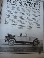 RENAULT MONASIX VIVASIX au Grand Prix MAROC 9 publicité papier ILLUSTRATION 1928
