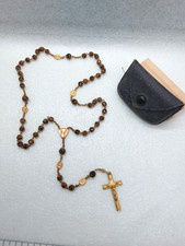 Ancien Très Beau Chapelet En Perles Brune A Facettes (Style Agathe) Et Plaqué Or