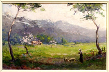 Tableau paysage montagne vers