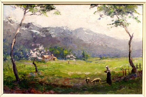 Tableau paysage montagne vers