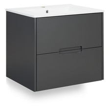 Meuble lavabo simple 60 cm vasque Salle de bain Bois Gris 2 Tiroirs Homestyle4u