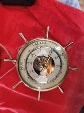  Baromètre Bateau VINTAGE LAITON VERRE GOUVERNAIL Éclairage 