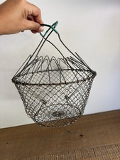 Ancien Panier à Salade Œuf Pliant En Fil de Fer - Art Populaire - Vintage