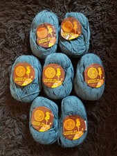 LOT de 7 PELOTES de LAINE BLEUE BOUTON D'OR PURE LAINE DÉCATIE 50 GR 