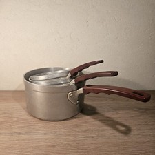 BATTERIE DE 3 CASSEROLES ANCIENNES EN ALUMINIUM A.BOURGEAT MADE IN FRANCE 