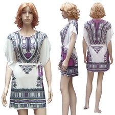 Robe de soirée - ou longue tunique BLANCHE MOTIF ROSE foncé Taille 38 40