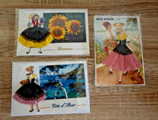 3 CPA - Provence - Provence Côte d'Azur - CARTES POSTALES BRODEES  robe en tissu