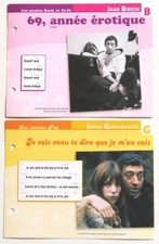 2 Fiches Chansons SERGE GAINSBOURG : 69 Année Erotique Not partition sheet music