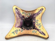 coupe en verre violet émaillé et doré décor floral polychrome style bohème