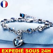 ✅ Bracelet Porte Bonheur Femme Coeur Cristal Bleu Bijoux Idée Cadeau Strass Rond