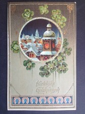 Belle cpa Fantaisie Gaufrés EMBOSSED POSTCARD FERS à CHEVAL Trèfles à 4 Feuilles