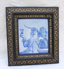 The Happy Drinker Hand Painted Framed Tile DELFT Signed Early 19th C