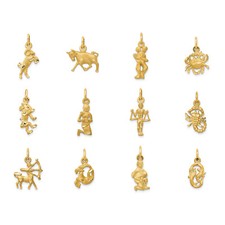 10k or Jaune Finition Satin Diamant Coupe Petit Zodiaque Pendentif au Choix