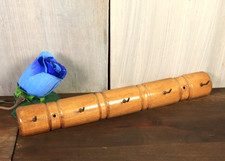 Vintage French Faux Bamboo Coat Kitchen Towel Wall Rack Carved Wood 5 Hooks 1950