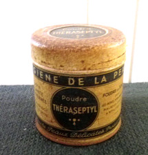 Ancienne boite métal vide poudre de toilette Théraseptyl Laboratoires Theranor