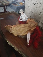 Figurine poupée porcelaine art deco ancienne boite à poudre Demi-figurine 