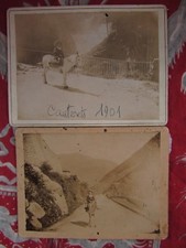 2 photos enfant sur un ane mulet mule en 1901 albuminée 