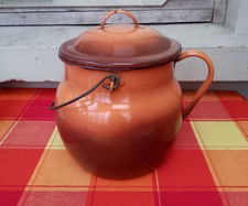 Chaudron Ancien En Tôle Émaillée Orange Et Marron