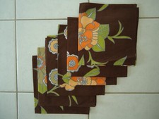 SERVIETTES TABLE COTON BRUN FLEURS ANNEES 70