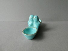 saleron, salière/poivrière céramique bleue turquoise Saint Clément oiseaux 1930