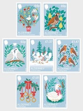 alderney 2025 Twelve Days christmas childhood bird fir trees greetings 7v mnh