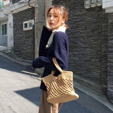 Femme Paille Sac à Main Coton