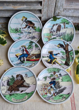 6 ANCIENNES ASSIETTES A DESSERT PORCELAINE DU BERRY IMAGE D'EPINAL PELLERIN