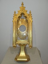 48 CM/ANCIEN OSTENSOIR/RELIQUAIRE/MONSTRANCE/BOIS DORÉ/XIXème/art Sacre/autel