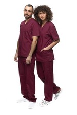 Mazalat Ensemble Uniforme médical Unisexe avec Tunique et Pantalon Bordeaux M