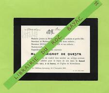 FAIRE PART anniversaire DECES + Mme MIGNOT de QUESTA + 1911 = Annonay