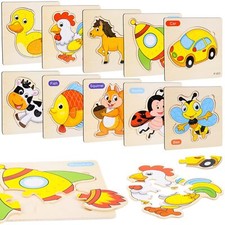 10 Pièces Puzzle Bois Enfant Puzzle en Bois Enfant 1 2 3 Ans Montessori Puzzl...