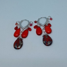 créoles acier inoxydable Murano et verre de bohème rouge création unique