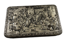 Boîte vintage décor Teniers – “Mariage Paysan” – Relief peint – Années 60