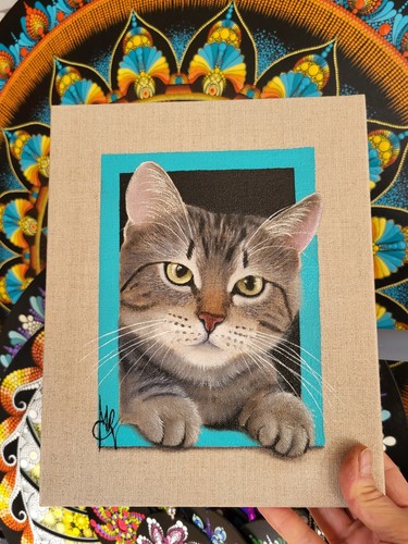 Chat huile sur toile signé - huile,
