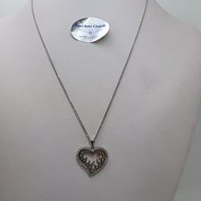 Collier Femme Avec Pendentif Coeur En Or Blanc 18KT Et Zirconium 4,9 Gr.