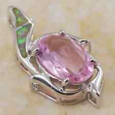 Magnifique pendentif plaqué or blanc, opale de feu rose ou blanche, topaze rose