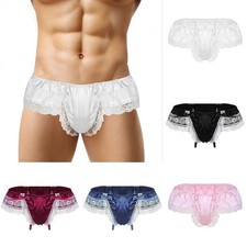 Culotte homme Sissy dentelle transparente sexy satin string string slip sous vê
