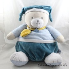 Peluche range pyjama ours BABY NAT' Polochon bleu BN0742 40 cm (CEMO)