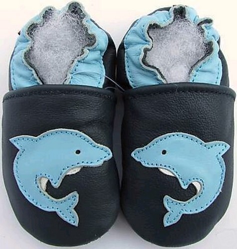 Chaussons cuir souple - cuir, dauphins