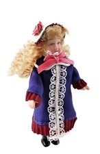 Maison de Poupées Victorien Petite Fille En Violet Robe Manteau 1:12 Porcelaine