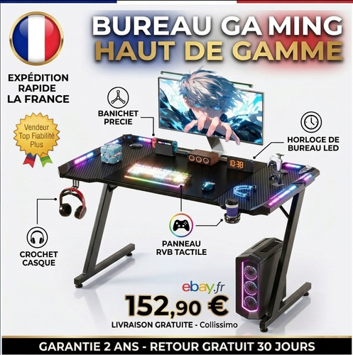 Bureau gaming led - led, noir